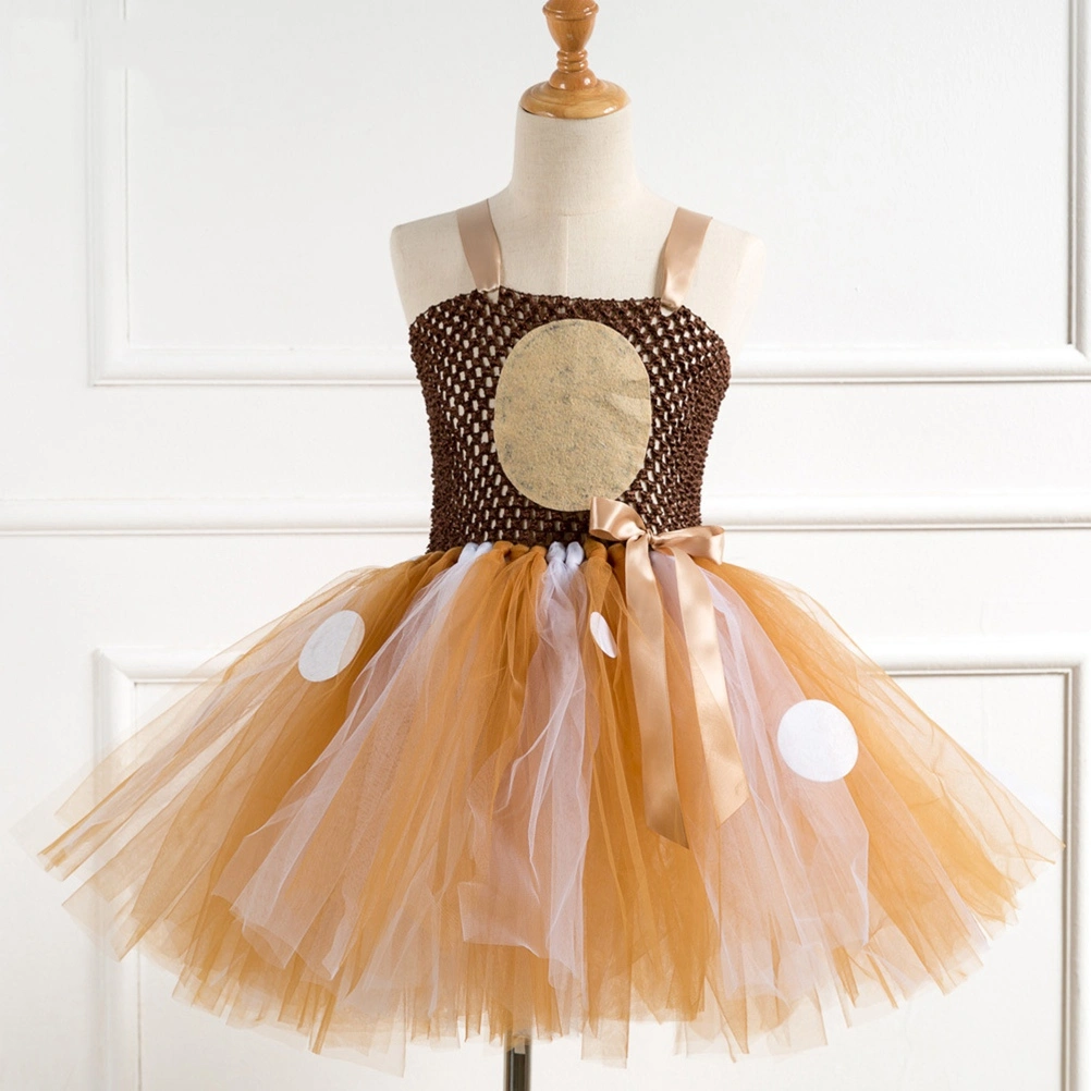 Elk Kids Party Two-piece Costumes Lovely Tutu Dress Headwear Set Gauze Skirts for Girls (6-7 Years Old)