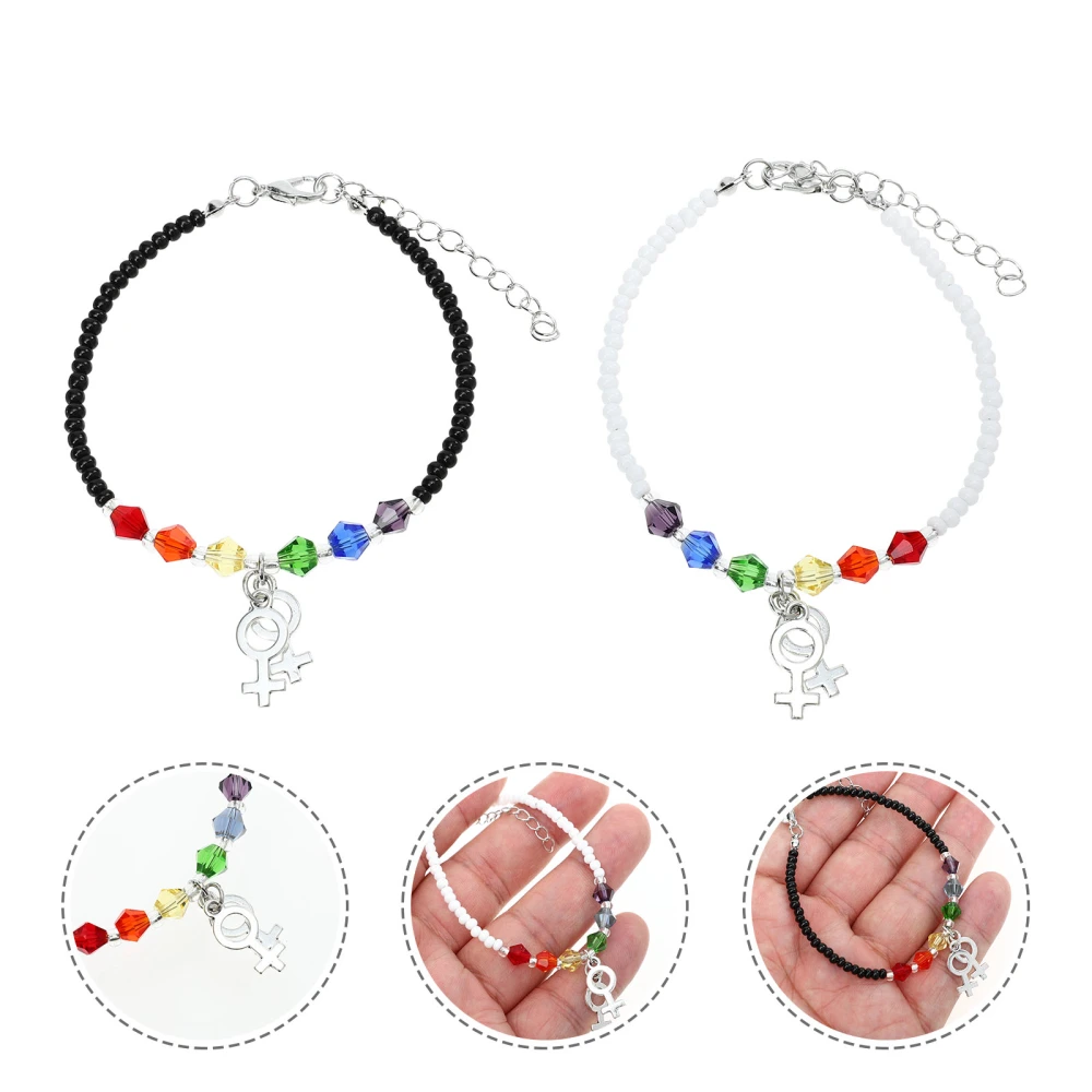 2Pcs Rainbow Color Bracelet Crystal Beads Bracelet Hand Wrist Decor Women Gift