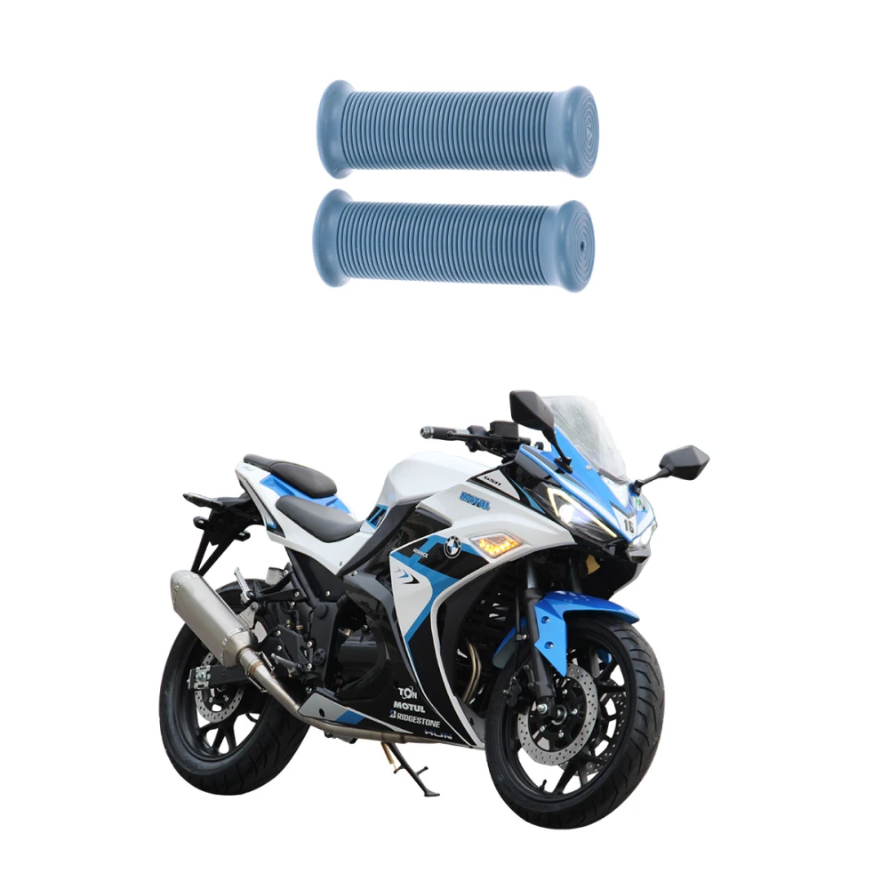 1 Pair Motorcycle TPU Vintage Handlebar Cover Universal Thread Bike Grips Non-Slip Handlebar Grips Grey Blue 25/28MM