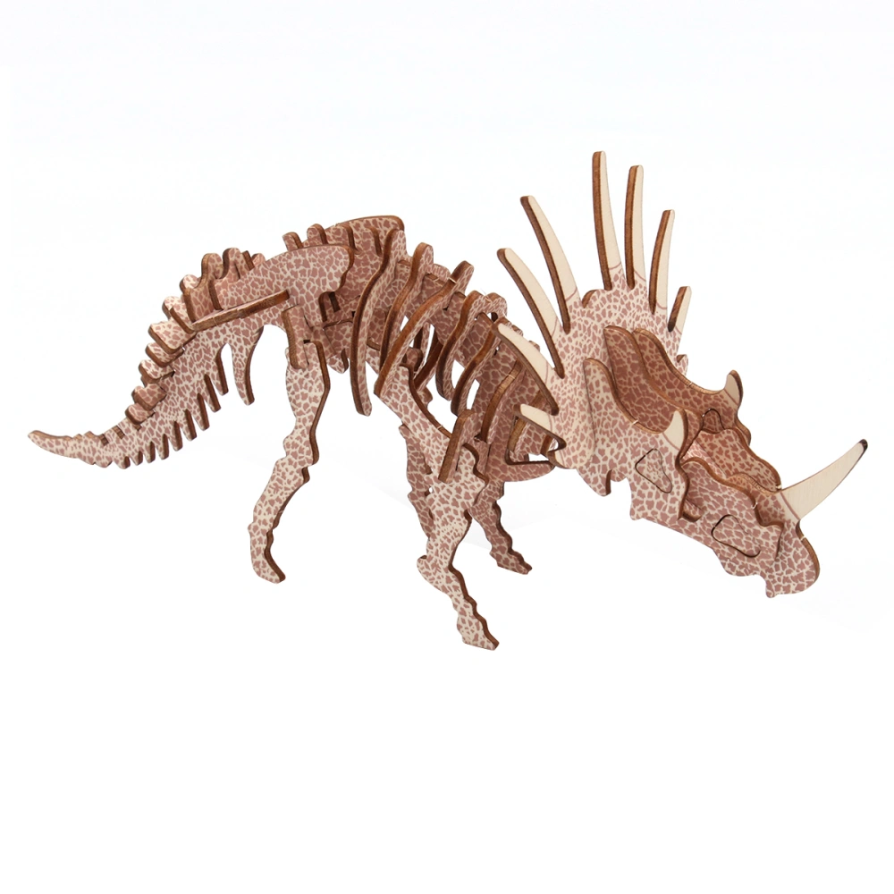 3D Wooden Puzzles Dinosaur DIY Assembled Model Jigsaw Toy for Kids Children Students (Triceratops)