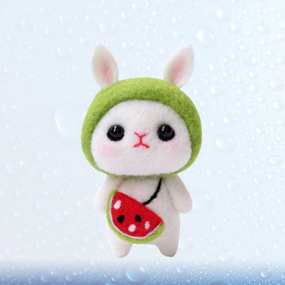 Fun Plush Doll DIY Needle Felting Kit Wool Felting Supplies Cartoon Rabbit DIY Art Carft for Home Kids Adults Gift (Watermelon)