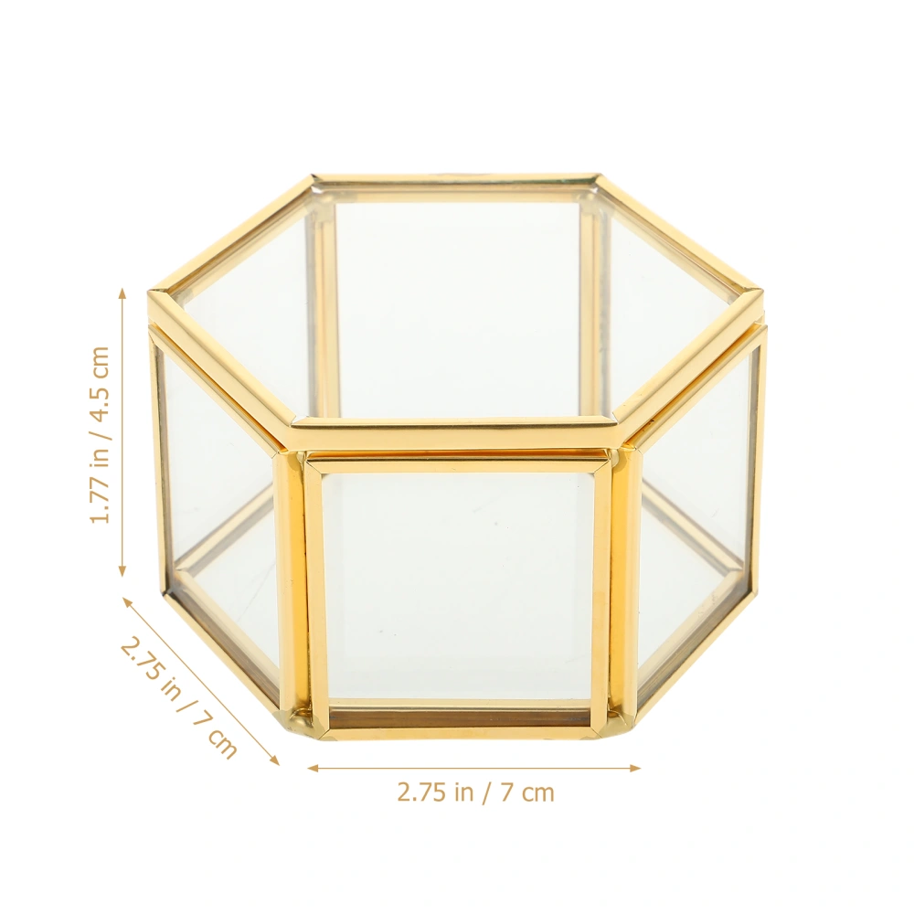 1Pc Hexagon Alloy Edges Transparent Jewelry Box Simple Small Objects Storage Box