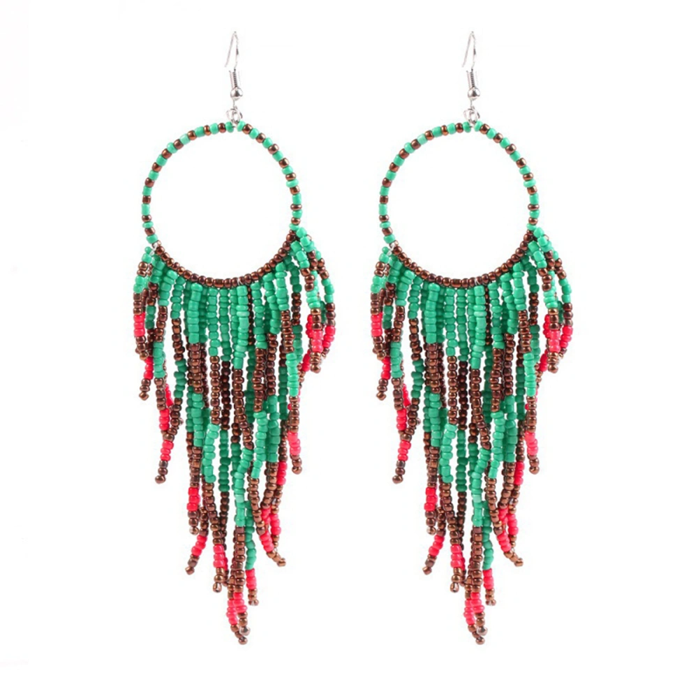 Vintage Earrings Tassel Ear Dangle Bohemian Ethnic Style Ear Drop Women Ear Pendant Alloy Ear Jewelry (Blue + Red)