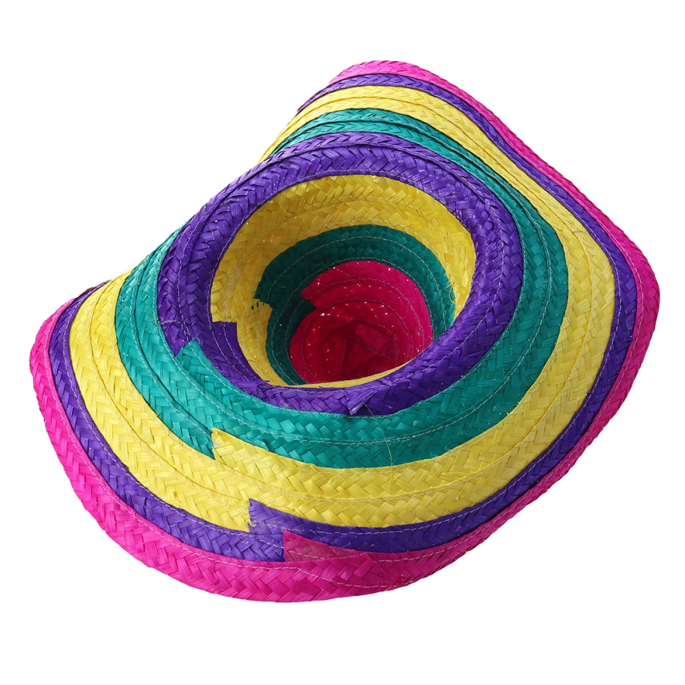 1pc Straw Hat Mexican Hat Hawaii Straw Hat Woven Hawaii Straw Hat for People (Rose-edged Mexican Hat)