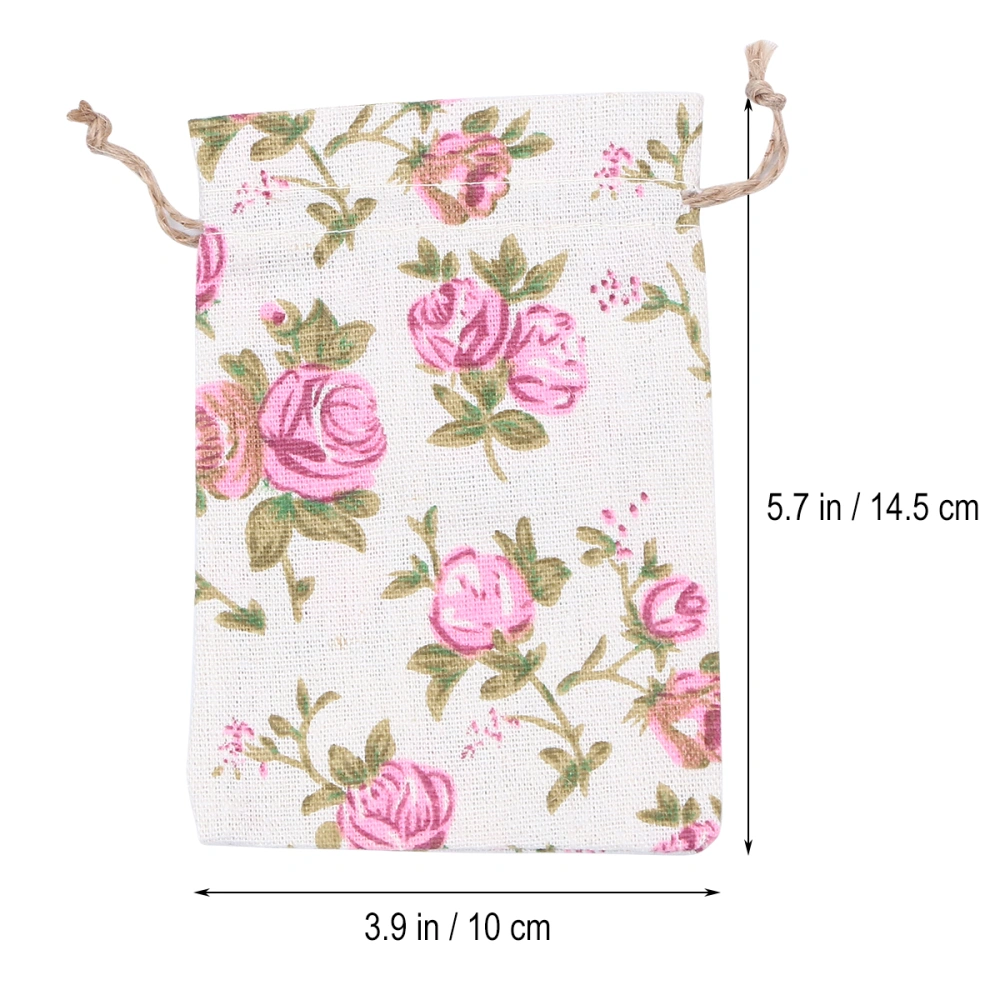 16 Pcs Simulation Burlap Drawstring Bag Rose Flower Patterned Storage Pouch Multifunctional Jewelry Gift Storage Bag