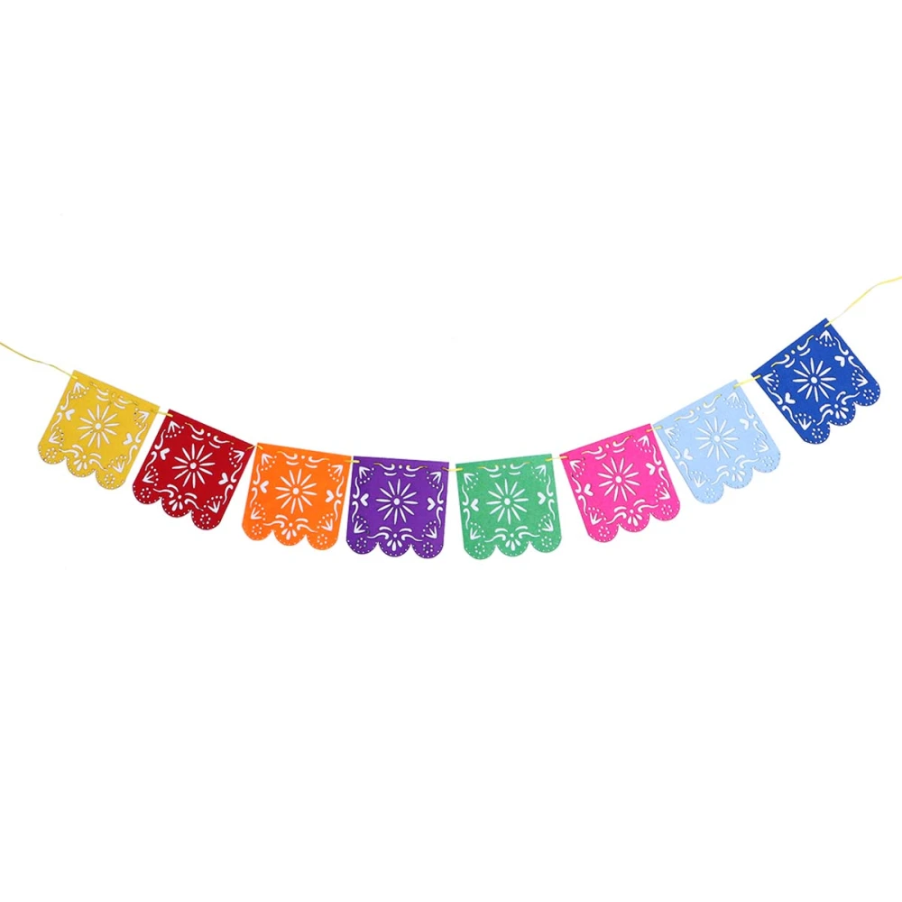 Papel Picado Banner Square Felt Vibrant Multi-Colored Flower Panels Tissue Paper for Birthday Wedding Party