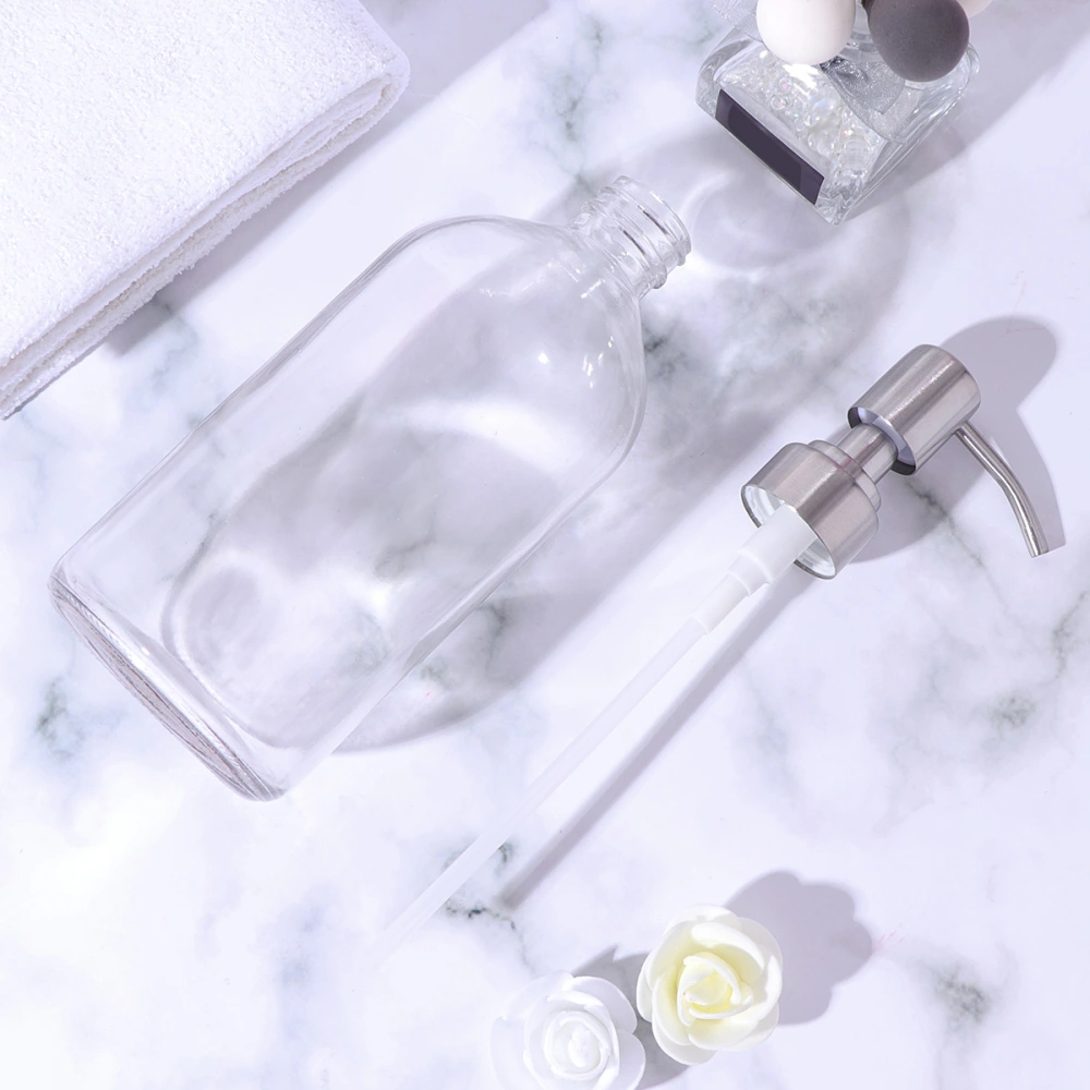 Empty Pump Bottle Refillable Glass Bottle Travel Dispenser for Shampoo Shower Gel Liquid Soap (500ml Clear Bottle with Stainless Steel Pump Head)