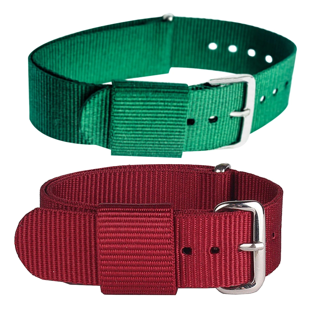 2pcs 20MM Watchbands Buckled Nylon Knitting Watch Straps Adjustable Replacement Watchbands (Green and Red)