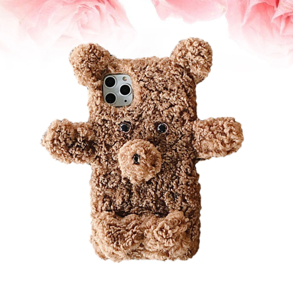 Winter Autumn Plush Phone Case Adorable Bear Shaped Cover Decorative Warm Shell Compatible for iPhone 11 (Brown)