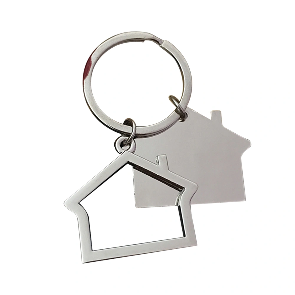 House Shape Keyring Metal Keychain Cool Car Keyring Purse Bag Pendant Decoration Creative Gift Keyfob (Silver)