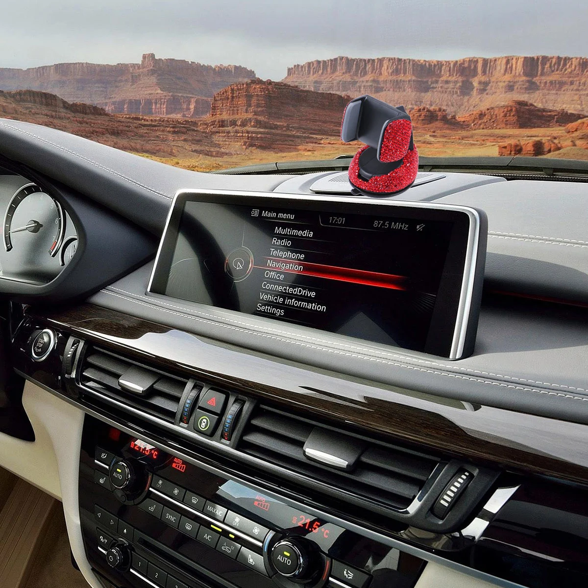 Mobile Phone Rack Navigation Holder Mounted with Diamond Mounted Suction Cup Multifunctional Phone Holder (Red Diamond)