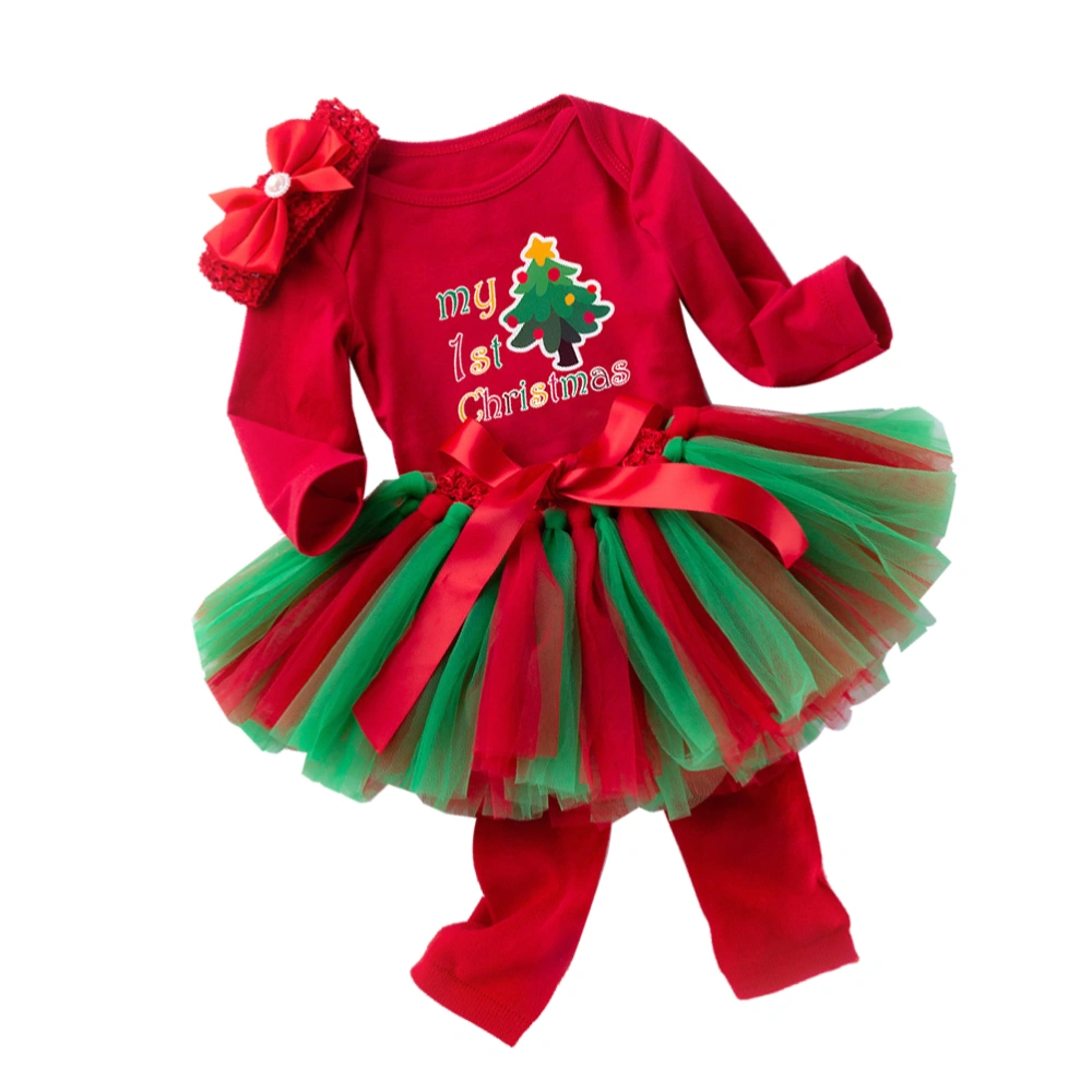 4pcs Christmas Children Cartoon Costume Set Party Dressed Up Clothing Christmas Themed Performance Clothes for Girls (Suitable for 12-24 Month)