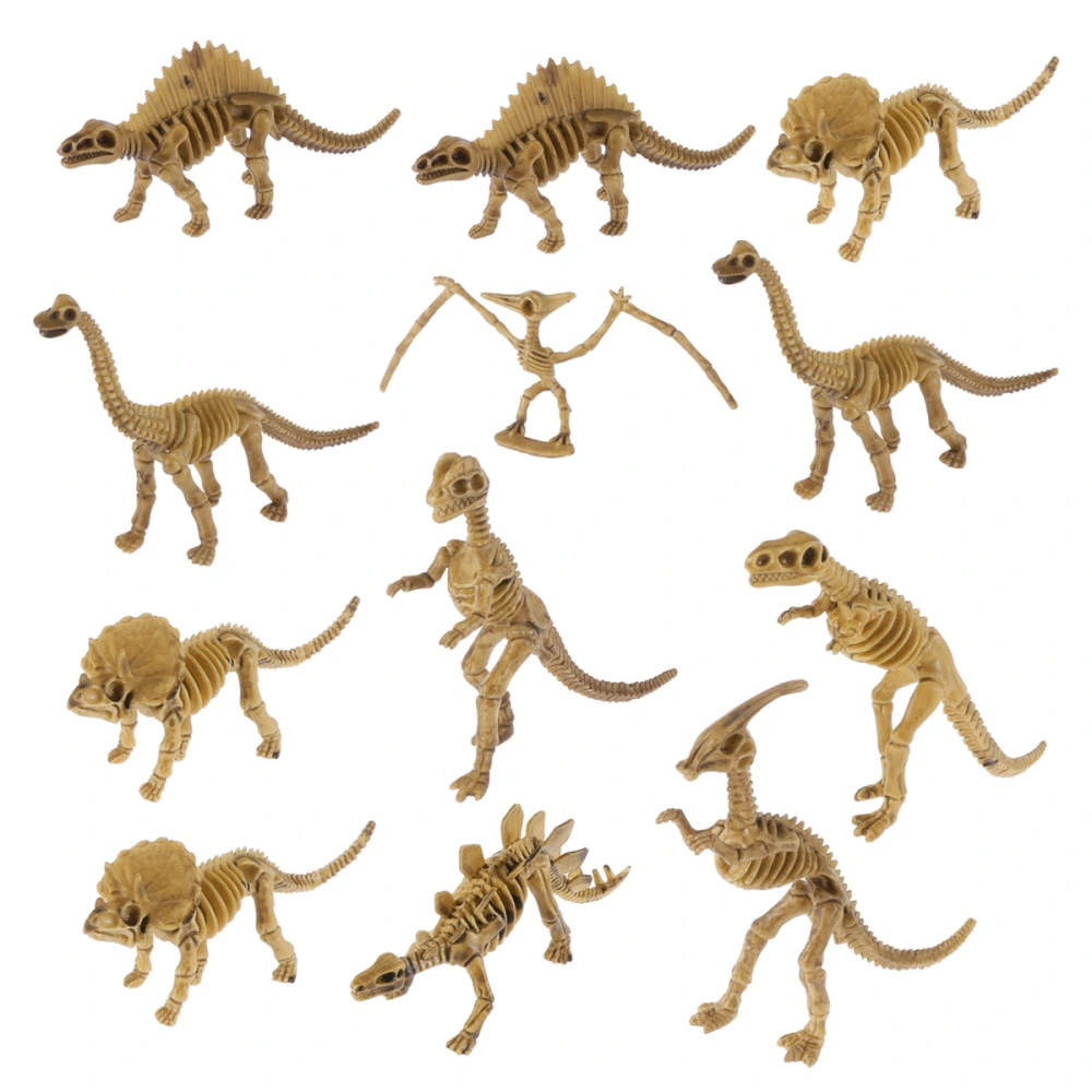 12pcs Dinosaur Fossil Skeleton Figures Dinosaur Crafts Ornaments Kids Toy Teaching Supplies Photo Props for Kids (Brown 12 Pattern)