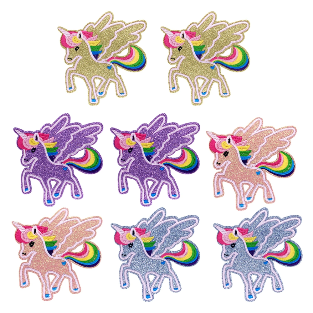 8pcs Glitter Unicorn Embroidered Sewing Patch Lovely Applique Clothes Dress Embroidered Sewing Applique Diy Accessory for T-shirt Jeans(4 Pattern in 1 Set)