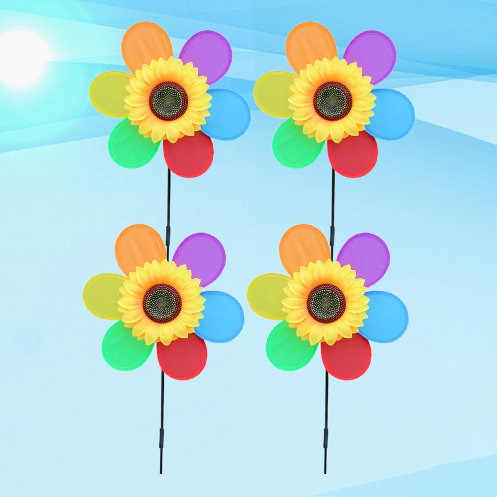 4Pcs Children's Toy Single Layer Cloth Art Six Color Sunflower Windmill(Colorful)