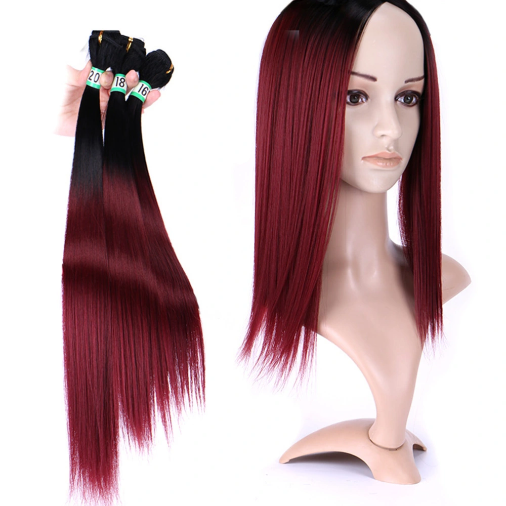 20 Inch Straight Hair Bundles Black to Wine Red Hair Extensions Synthetic Hair Wig