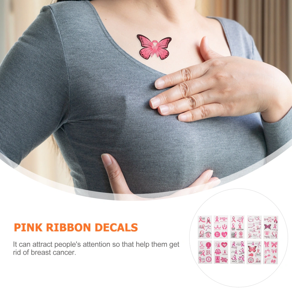 10Pcs Breast Cancer Month Stickers Pink Ribbon Pattern Temporary Public Welfare Activities Decals for Women Outdoor