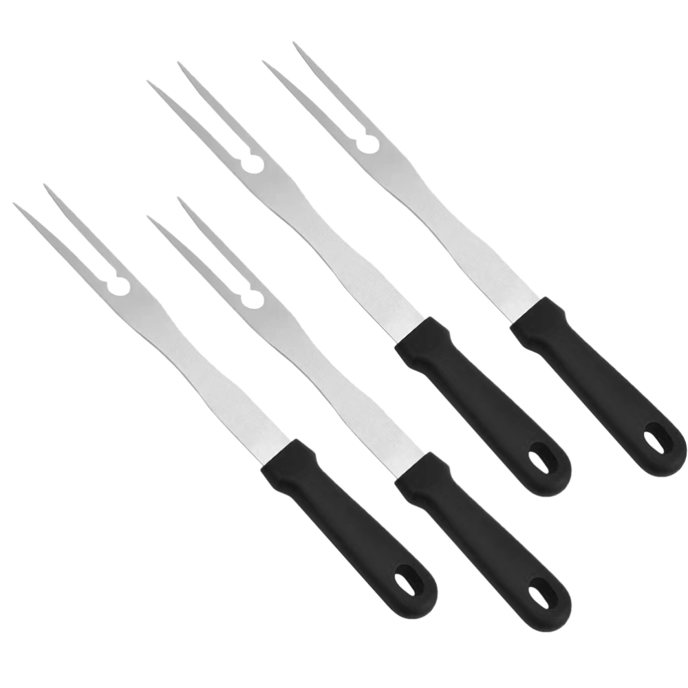 4pcs Stainless Steel Barbecue Forks Long Handle Forks Barbecue Tools (Black)