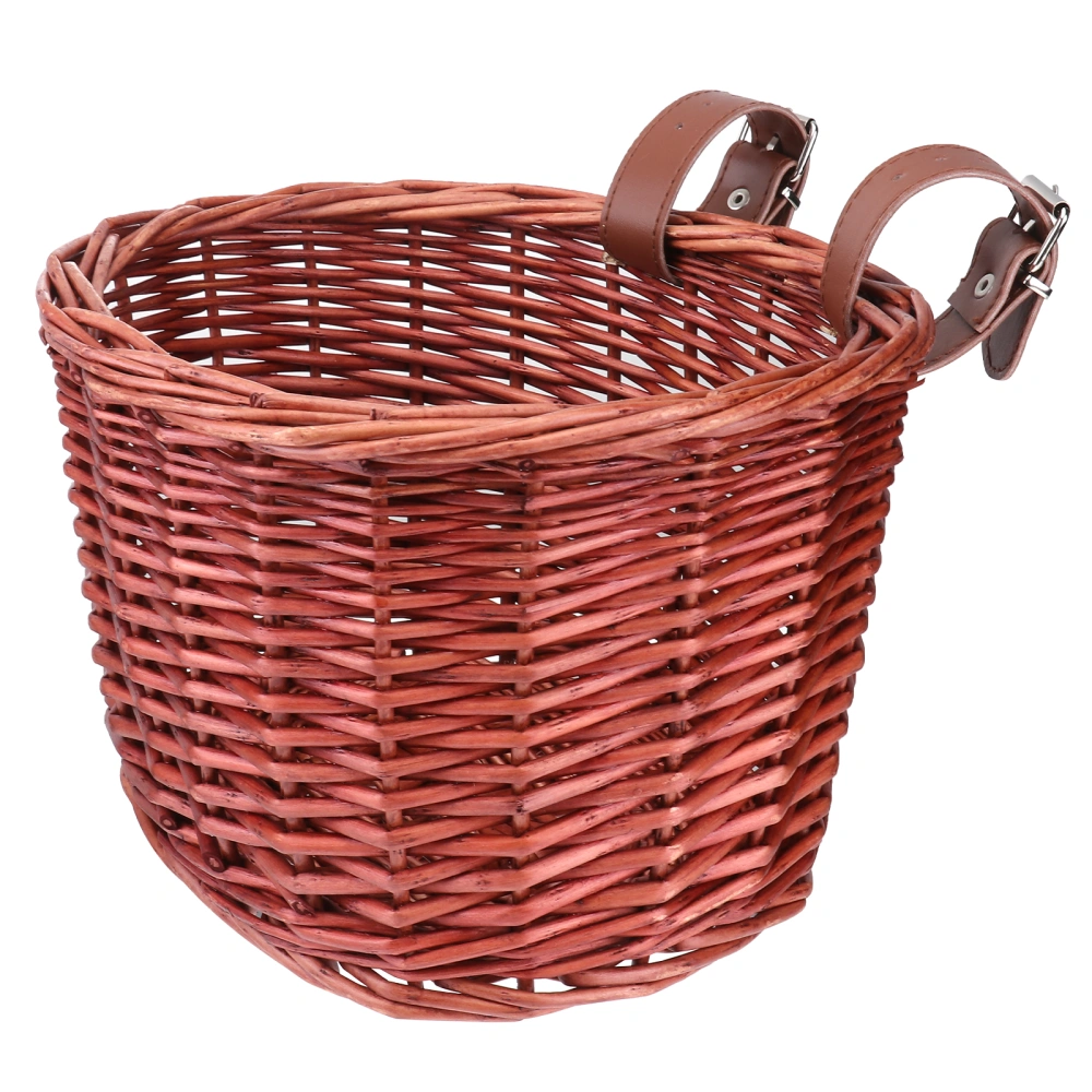 1 Pc Retro Woven Bucket Bike Front Rattan Basket Wicker Food Basket for Children Bike (Brown)