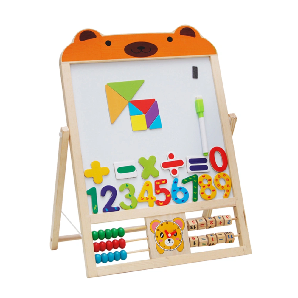 Wooden Small Blackboard Educational Toys Magnetic Art Easel Animals Wooden Puzzles Games for Early Childhood Education Kids (Little Bear)