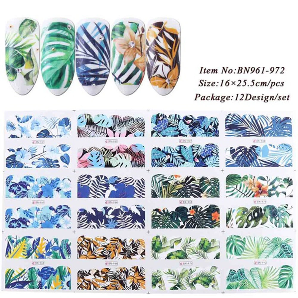 24 Sheets Design Nail Art Sticker Watermark Leaves Nail Tip Decal Manicure Decoration for Women Girls