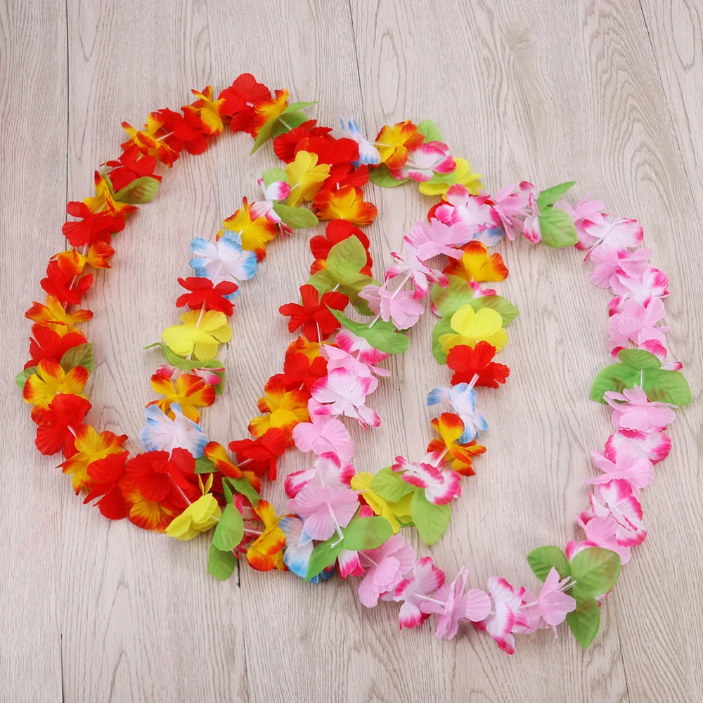 24pcs Hawaiian Colorful Leis Artificial Flower Necklace Classic Garland Neck Loop Tropical Luau Party Favors Beach Hula Dance Dress up Costume Accessory