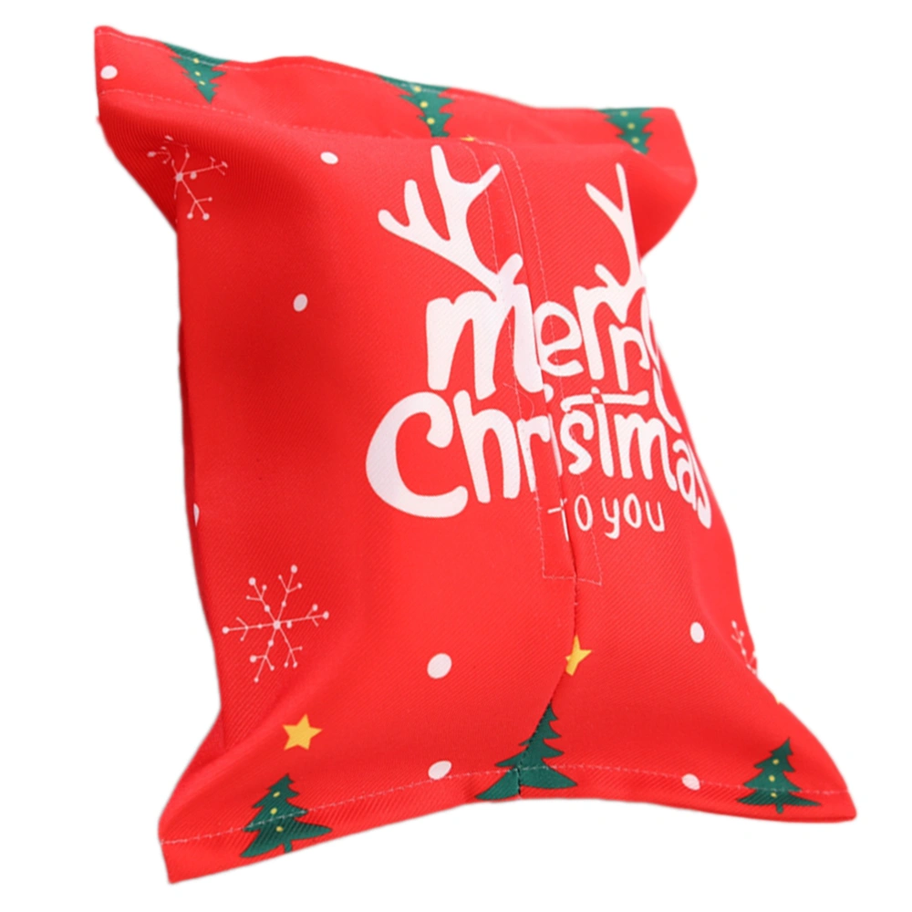 Christmas Style Cotton Fabric Facial Tissue Paper Cover Holder Box Bag Napkin Storage Box Container Case For Living Room Night Stands Bedroom Dressers Car Bathroom(Red Merry Christmas)