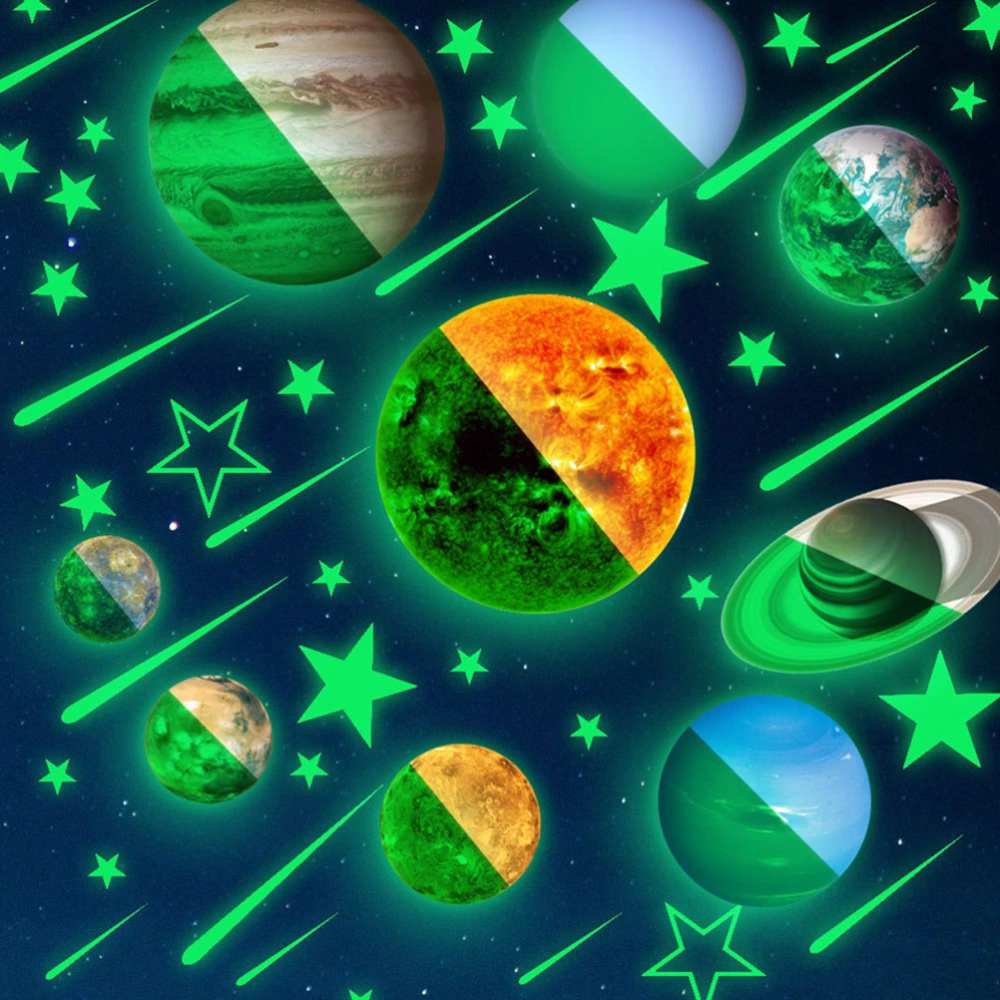 1Pc Noctilucent Planet Sticker Luminous Planet Sticker Solar System Sticker Wallpaper Light in the Dark