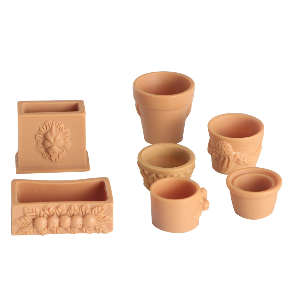 7Pcs Simulation Flowerpots Storage Pots Miniature Mini Scene Ornament Kids Play House Toy for Home Shop