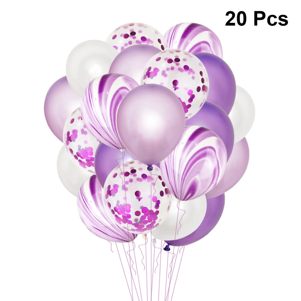 20pcs Marbling Balloon Agate Sequined Balloon Party Decorative Balloons Party Balloon Supplies for Wedding Birthday Purple Confetti Purple Agate Dark Purple Light Purple White