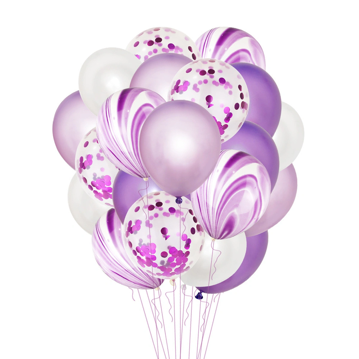 20pcs Marbling Balloon Agate Sequined Balloon Party Decorative Balloons Party Balloon Supplies for Wedding Birthday Purple Confetti Purple Agate Dark Purple Light Purple White