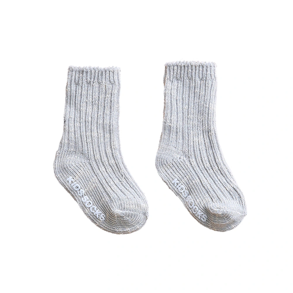 Slub Baby Socks Autumn and Winter Non-slip Sweat Absorption Pure Cotton Thread Piles Loose Baby Heap Socks - 2-4Y (Gray)