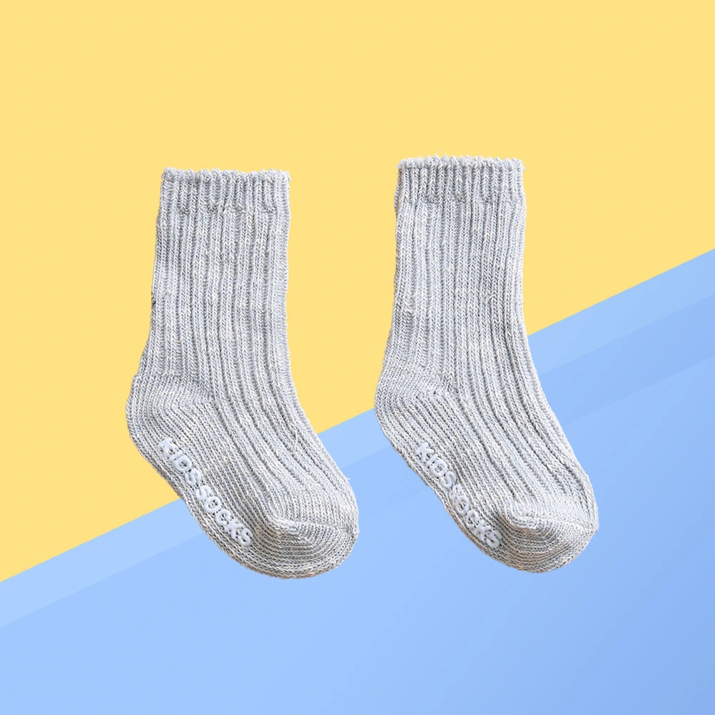 Slub Baby Socks Autumn and Winter Non-slip Sweat Absorption Pure Cotton Thread Piles Loose Baby Heap Socks - 2-4Y (Gray)