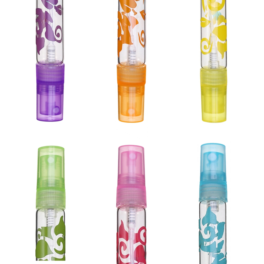 6pcs 10ml Portable Glass Tube Printed Empty Perfume Bottle for Traveling (Green & Pink & Purple & Blue & Orange Yellow & Yellow)