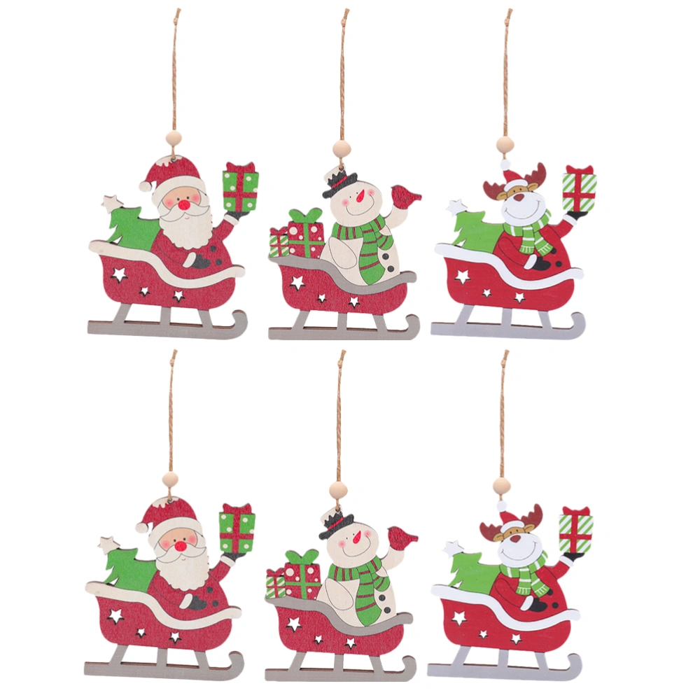 6Pcs Christmas Tree Pendant Wooden Hanging Decor Festival Ornament Mixed Style