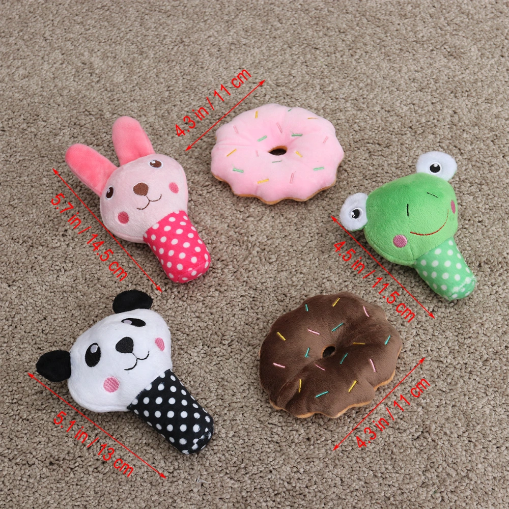 5pcs Squeaky Dog Toys for Small Dogs Food Animal Plush Puppy Dog Toys (Pink Doughnut & Coffee Doughnut & Chick & Panda & Bunny)