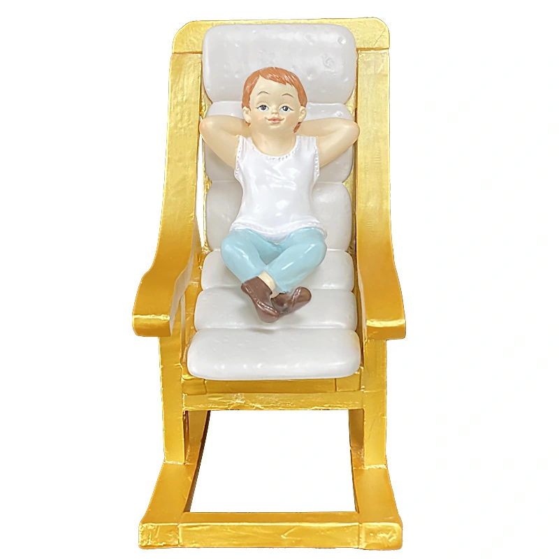 Doll House Furniture Model Miniature Doll House Rocking-chair with Mini Doll Ornament