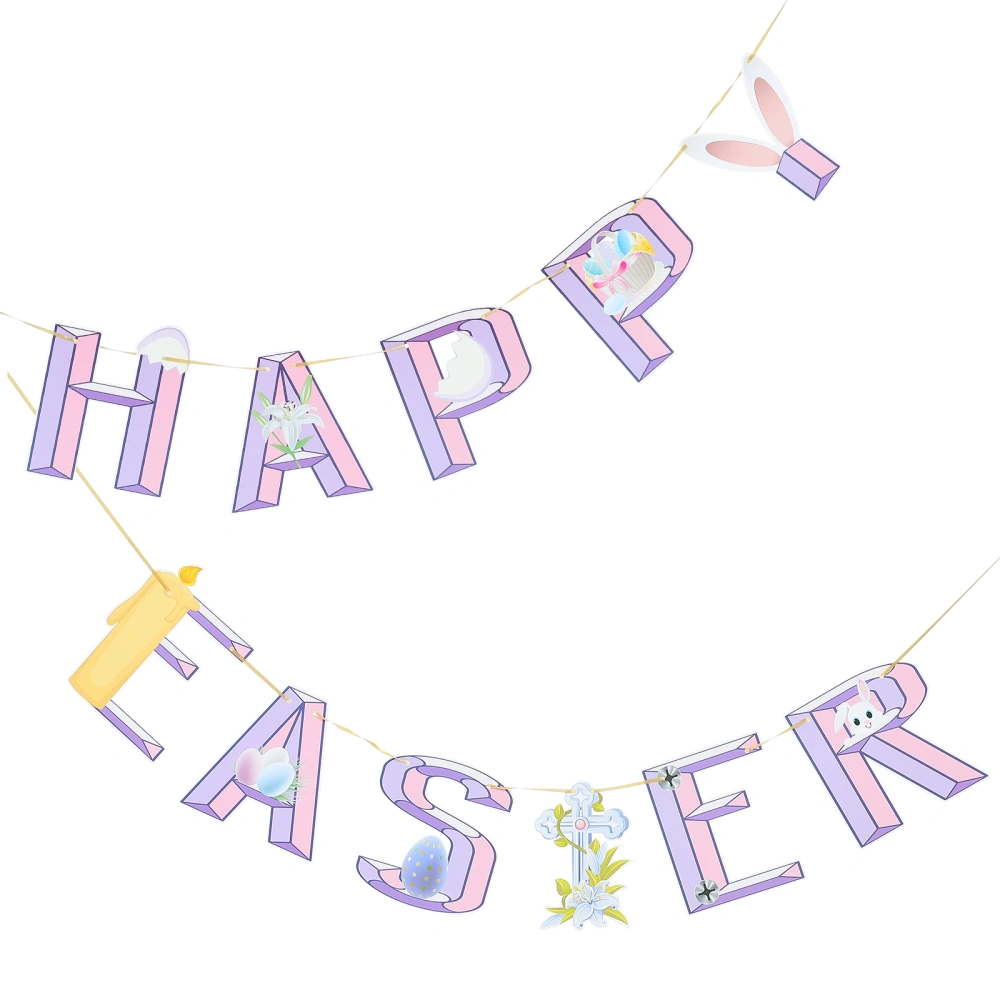 Cartoon Rabbit Banner Pendant Easter Paper Bunting Background Photo Prop