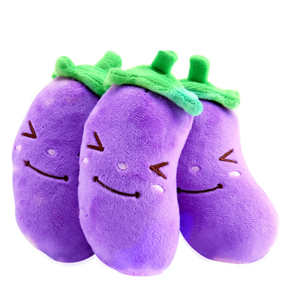 New Dog Pet Puppy Plush Fruit Vegetable Sound Chew Squeaker Squeaky Plush Toys (Eggplant)