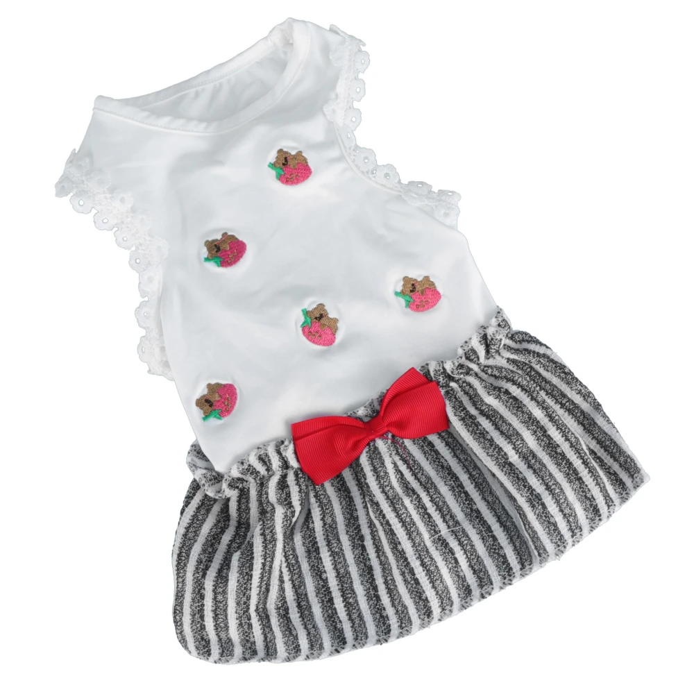 Strawberry Pattern Dog Dress Lovely Dog Clothes Pet Costume Striped Pet Skirt for Spring Summer (White, Size XS)