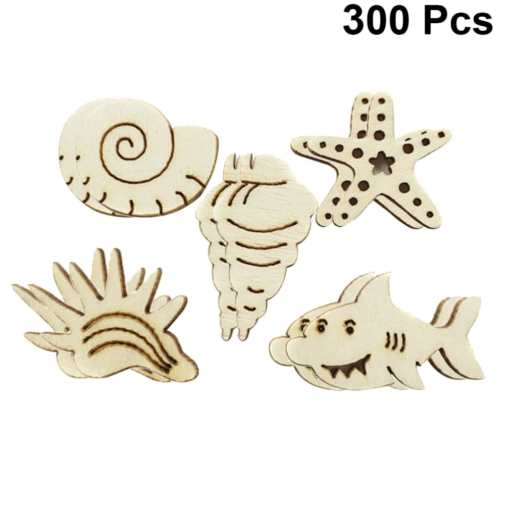 300PCS Ocean Animal Shape Wood Piece Chip DIY Funny Marine Life Wood Ornament for Home DIY Craft