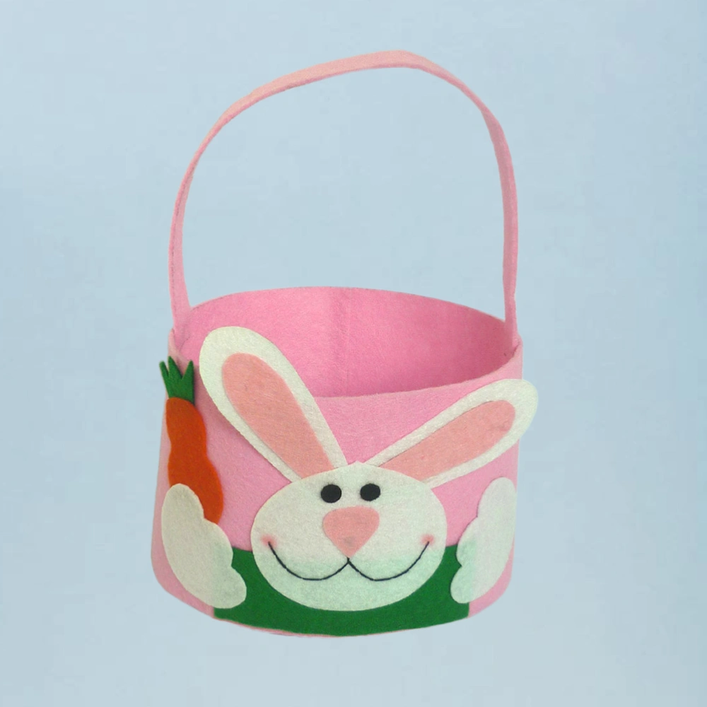 Easter Bunny Rabbit Pattern Candy Bag Cookie Bags Round Bucket Dessert Treat Bags Party Favors Creative Present Home Accessory (Pink)