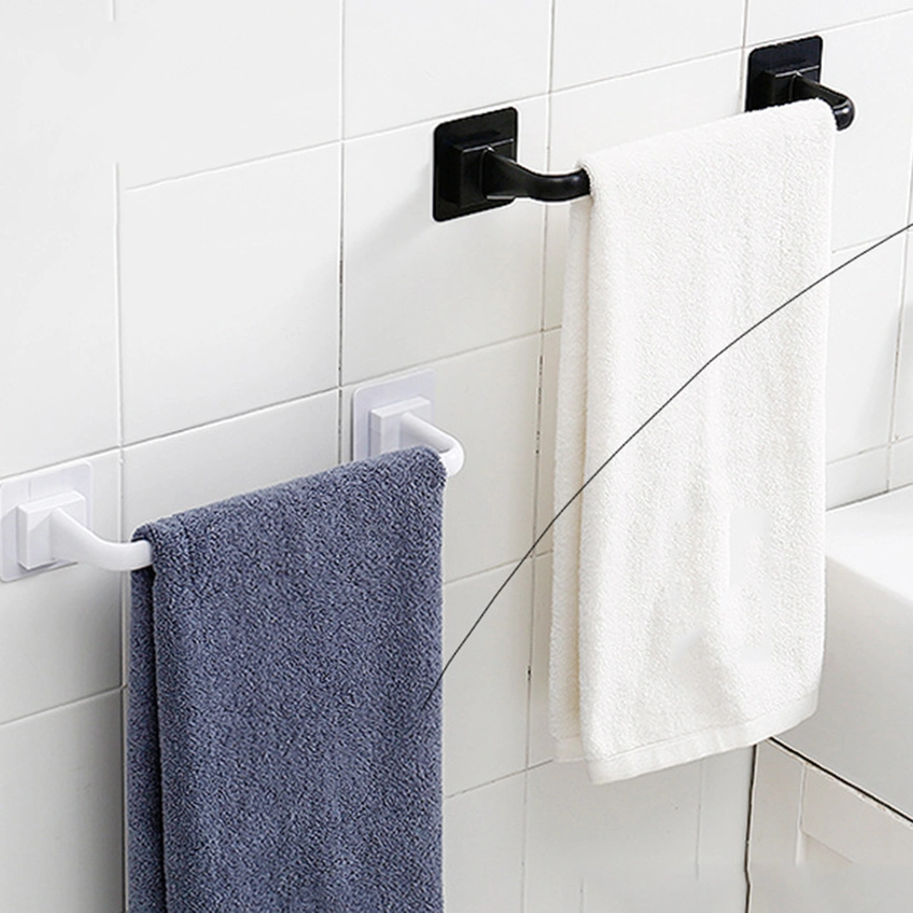 34cm Plastic Towel Bar Modern Single Towel Rack No Drill Bath Towel Holder for Bathroom(Black)