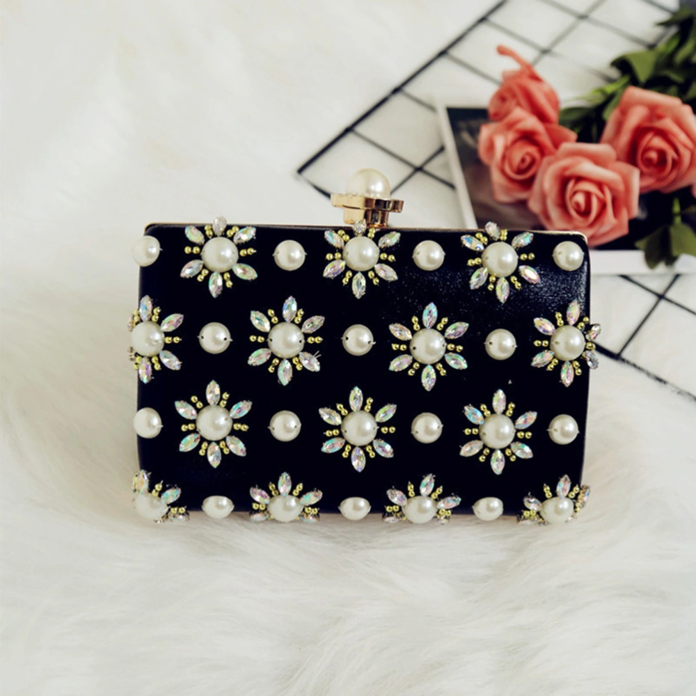 1pc Women's Handbag Pearl Clutch Bag Dinner Bag Banquet Bride Bag Dress Bag (Black)