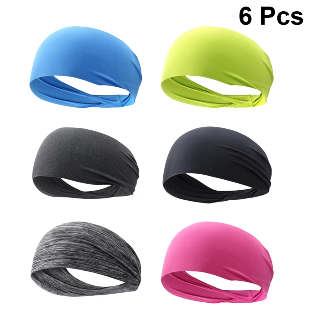 6pcs Unisex Sports Headband Elastic Hair Bands Head Wrap for Yoga Running Fitness Workout Gym Exercise