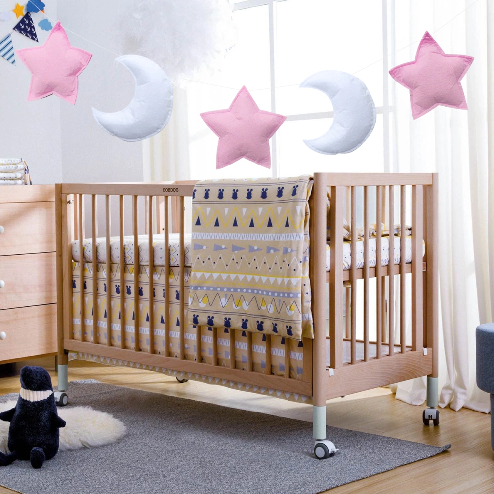 Flet Moon and Star Photography Props Nordic Hanging Ornaments for Baby Shower(White and Pink)