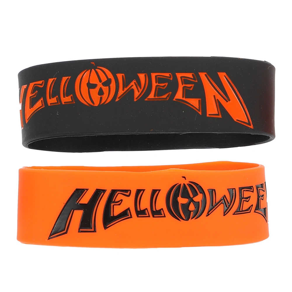 2Pcs Silicone Bracelets Halloween Letters Bangles Hand Jewelry (Assorted Color)