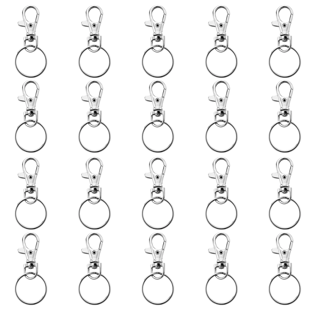 WINOMO 20 Sets of Large-Sized Detachable Swivel Lobster Clasps Keychains & 25mm Key Rings (Silver)