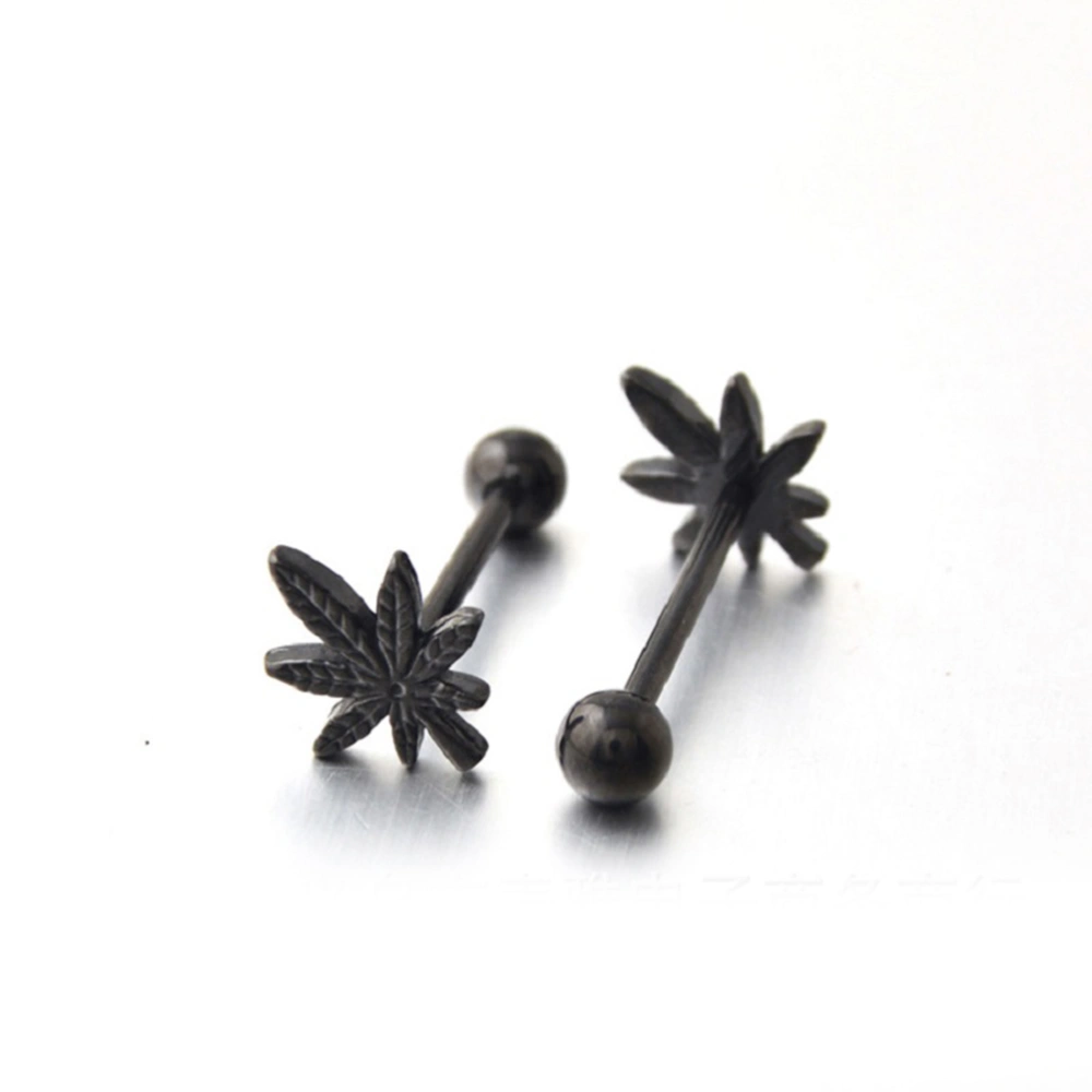 1Pc Leaf Shaped Metal Tongue Pin Creative Nose Piercing Ring Fashion Belly Button Ring Piercing Jewelry(Silver)