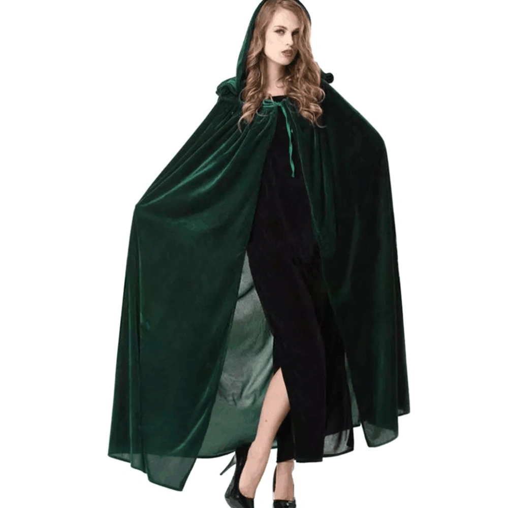 Unisex Halloween Witch Cloak Wizard Hooded Robe Cloak Cosplay Masquerade Costume (Dark Green)